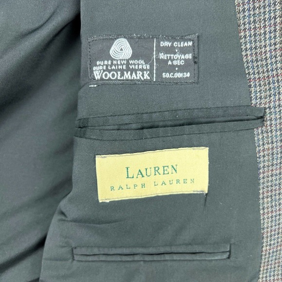 Ralph Lauren Blazer Mens 44R Gray Houndstooth Wool Sport Coat LRL VTG Canada - Picture 7 of 15